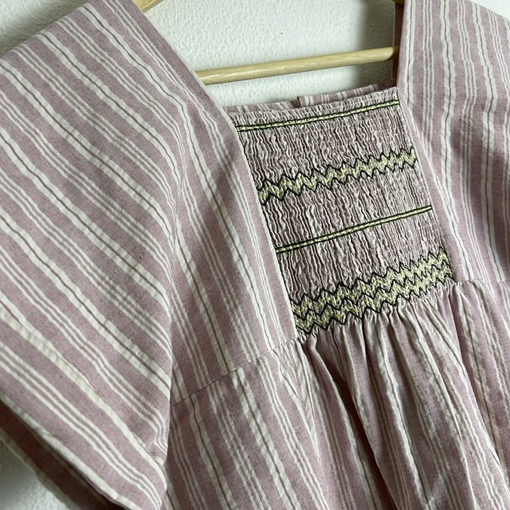 Zara smocked trapeze cut striped dress 11-12